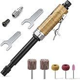 Air Die Grinder Extended Long Shaft, 1/4" &amp; 1/8" Collets, 22000 RPM, Gold | Bonus 5pcs Grinding Heads, Straight Grinding Tool, Pneumatic Grinder for Metal, Wood, Tire Sculpture &amp; Tight Spaces