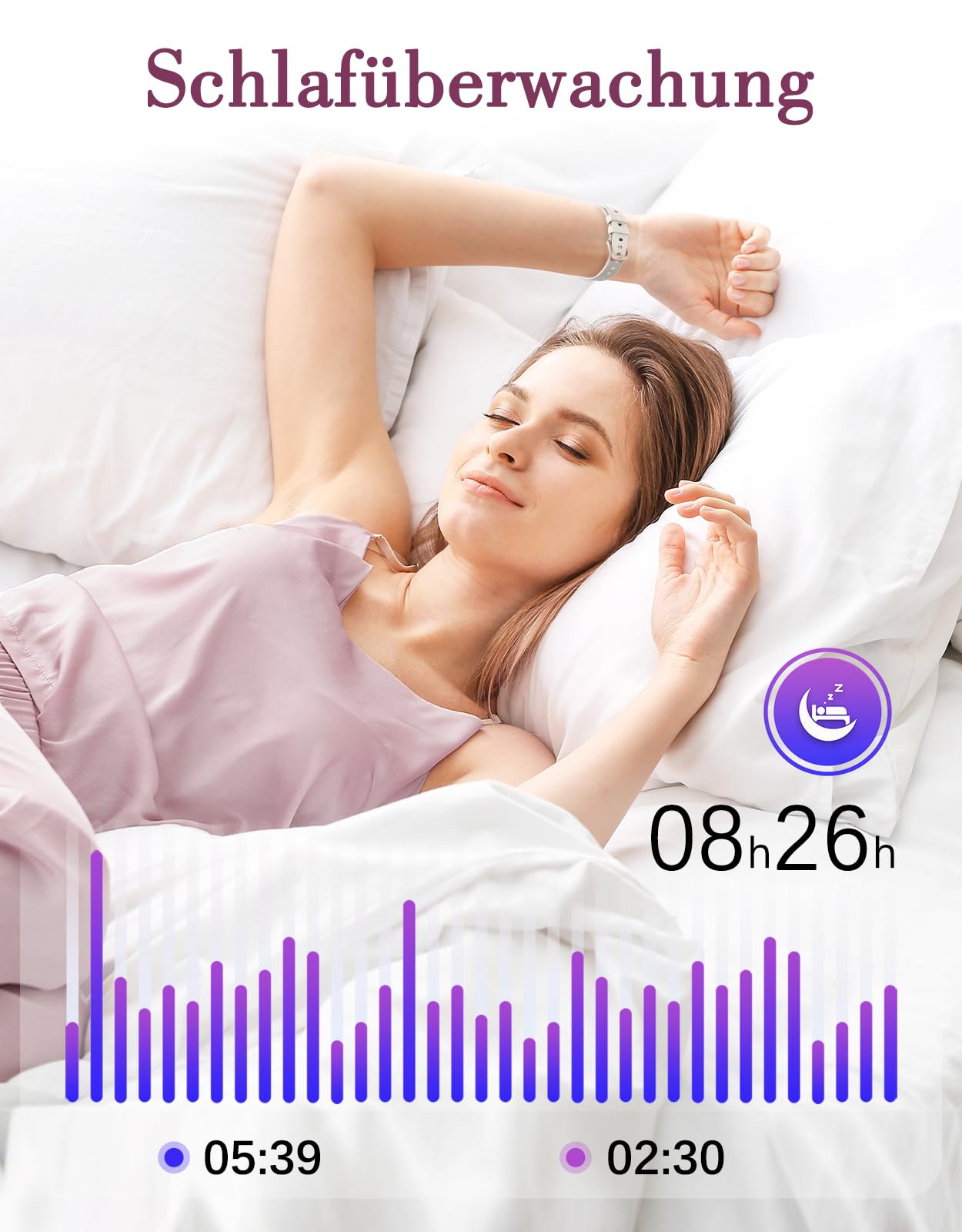 Smartwatch Damen 1.47'' Schmal Fitnessuhr mit Herzfrequenz SpO2 Schlafüberwachung Schrittzähler Kalorienzähler Menstruationszyklus Anruf Whatsapp Mitteilungen Fitness Tracker für Android iOS 4