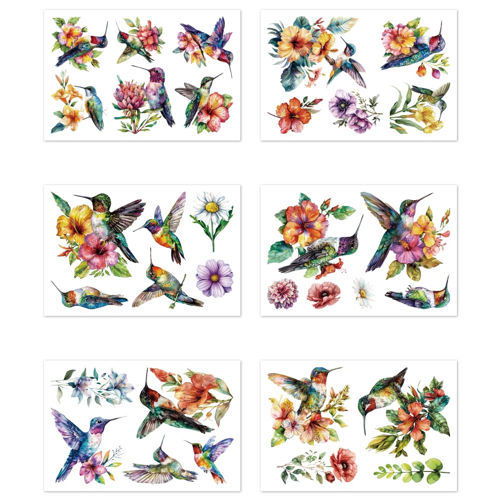 Peacoblue Reusable Window Static Clings Stickers Decal 20cm×30cm, 6 Sheets with 32PCS Hummingbird Patterns Removable Double Sided Window Sticker Cling Home Office Decor for Glass Windows Mirror
