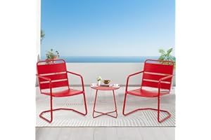 MELLCOM 3 Piece Patio Set, 2 C-Spring Retro Metal Patio Chairs and Round Side Table, Outdoor Bistro Set for 2 Idea for Balcony, Front Porch, Poolside, Deck, Indoor, Red