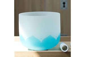 Leize Blue Lotus Design Quartz Crystal Singing Bowl G Note Throat Chakra Blue 10" with Heavy Duty Carrying Case Suede Striker