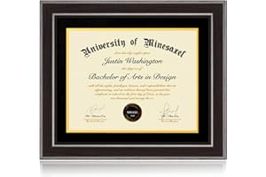 Minesaxel 14x17 Diploma Frames 11x14 with Black Mat, Fits Degree Certificate Document, 17 x 14 Walnut Color Frame with Tempered Glass Panel for Wall Mounting