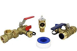 Kahenian 3/4 inch Tankless Water Heater Isolation Service Valve with Pressure Relief Valve, PTC X FNPT, 3/4" Service Installation Valve for Rheem, Rinnai, Takagi, EcoSmart (3/4" PTC)