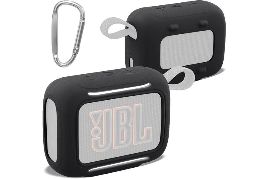 for JBL Go 5 Waterproof Bluetooth Speaker Silicone Cover, Black | Snug Fit, Portable Carabiner Clip, Shock Absorption, Drop Protection, Travel Lightweight Design, Protective Skin Case