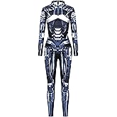 Women's 3D Printed Skeleton Halloween Jumpsuit Skinny Stretch Long Sleeve Full Bodysuit Cosplay Catsuit