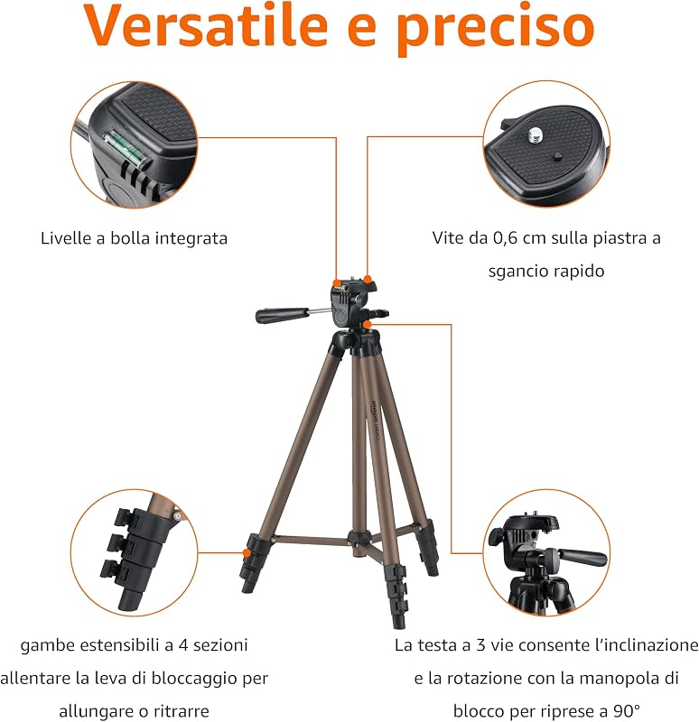 - Treppiede per Fotocamera 127cm, Leggero, con Borsa, Altezza Regolabile, per Fotocamere DSLR, Champagne