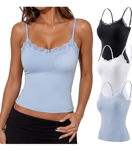 SOLY HUX Women's Camisole Tops with Built in Bra 3 Packs Lace Trim SOLY HUX Women's Camisole Tops with Built in Bra 3 Packs Lace Trim