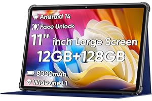 COLORROOM 2025 Upgraded Android 14 Tablet, 11inch Tablet PC,Support Face Unlock, Octa-core CPU,12GB+128GB+1TB Expand, 8000mAh Big Battery, 18W Fast Charging, WiFi6, BT5.0,Touchscreen Display Tableta with Case