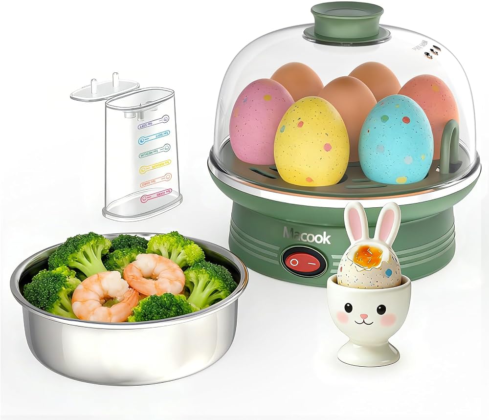 Macook Egg Cooker & Steamer 7 Egg Capacity 350W Green with Tray