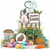 Patelai 12 Pcs Easter Tiered Tray Decor Farmhouse Easter Wood Table Decor Rustic Bunny Rabbits Carrot Gnome Egg Sign Decorative Spring Table Centerpieces for Home Indoor Kitchen