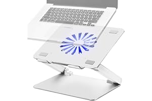 SOUNDANCE Laptop Cooling Pad with Low-Noise Fan and 3.0 USB Hubs, Ventilated Laptop Cooler Prevent Overheating, Ergonomic Laptop Stand Support Up to 17” Gaming Notebook Computer, Aluminum