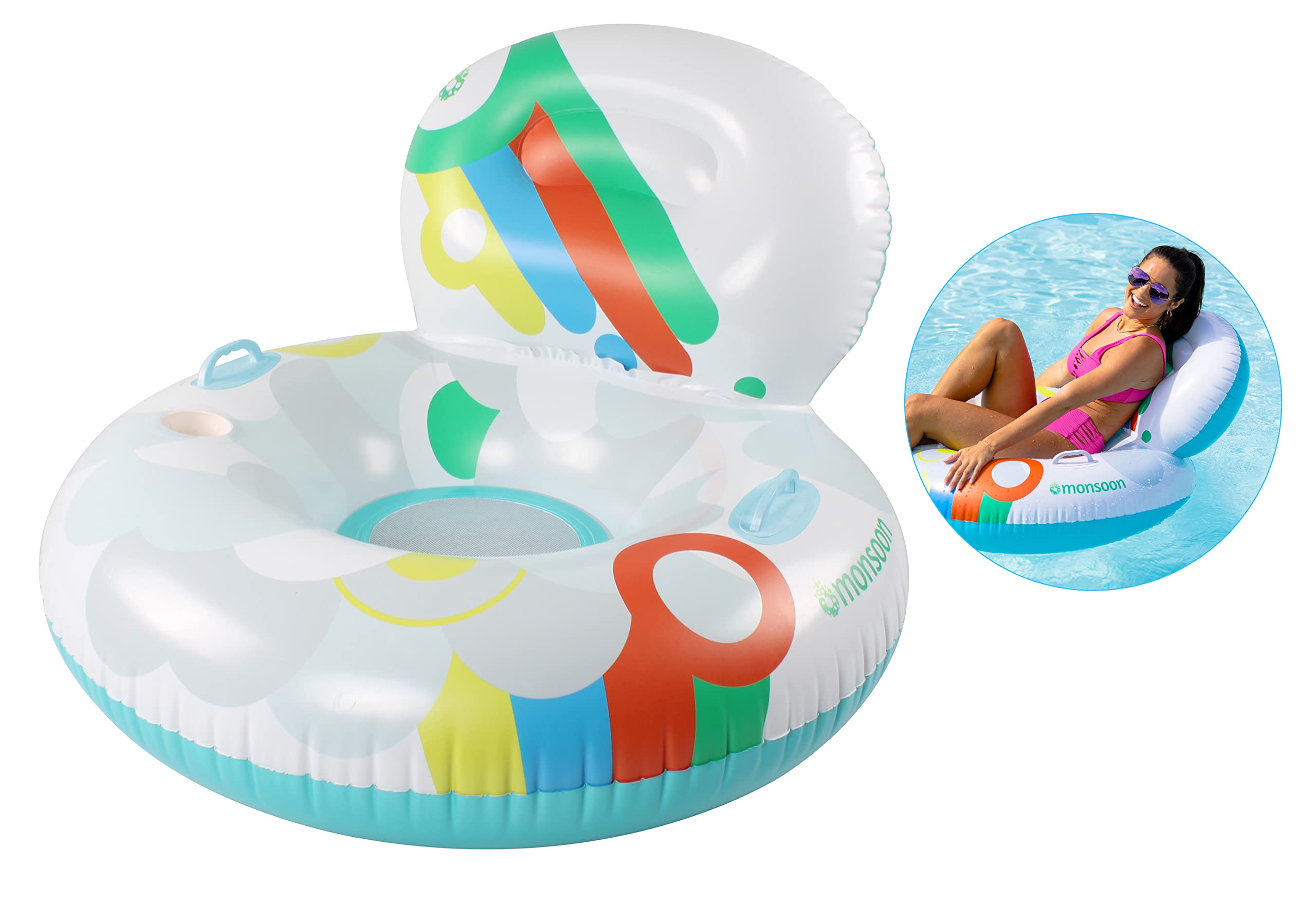Photo 1 of Monsoon [Fiesta] Inflatable Pool Floats Adults 36" Float River Raft Swimming Lounger with Backrest Cupholder - Cloud