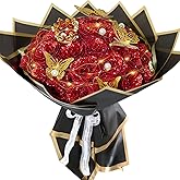 suryushi Red Glitter Roses Bouquet, 24 Pcs Shiny Glitter Flowers Bouquet, Everlasting DIY Artificial Roses Bouquet for Christmas, Birthday, Anniversary, Wedding, Engagement