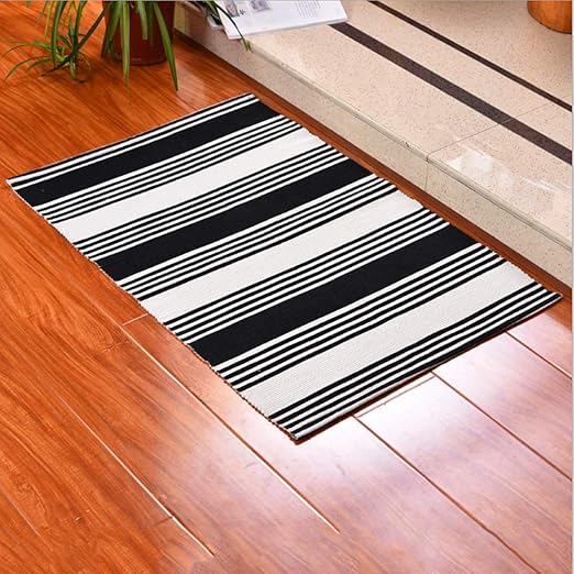 Amazon Com Ukeler Cotton Indoor Outdoor Rug Black White Striped