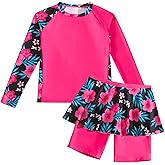 Girls Rash Guard 2 Pieces Bathing Suit Long Sleeve Swimsuit Swimming Skirt with Shorts Sun Protection Swimwear