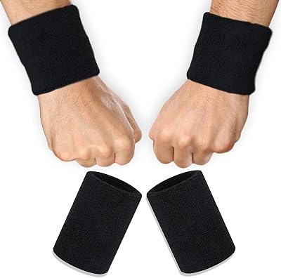 MEETTIKEY Sweat Bands 2-Pack Elastic Cotton Wristbands 8x10 cm Black