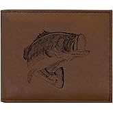 Rogue River Tactical Bass Fishing Fish Men's Leather Bifold Wallet RFID Gift For Him Dad Father United States Billfold Fisherman