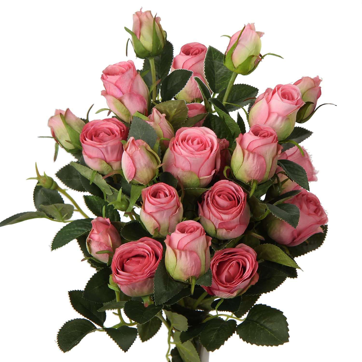 Briful Artificial Roses Fake Flowers 3 Packs Artificial Flowers Rose Buds Long Stem, Hot Pink Roses Artificial Flower Bouquets for Flower Arrangement Wedding Party Centerpiece Home Decoration