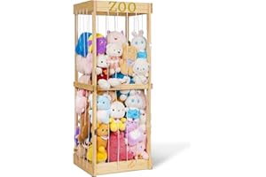 Trycooling Stuffed Animal Zoo Stuffed Animal Storage Wood Plushie Storage Stuffed Animals Zoo Storage Cage with Zoo Pattern Elastic Band for Nursery Play Room Bedroom (Wood)
