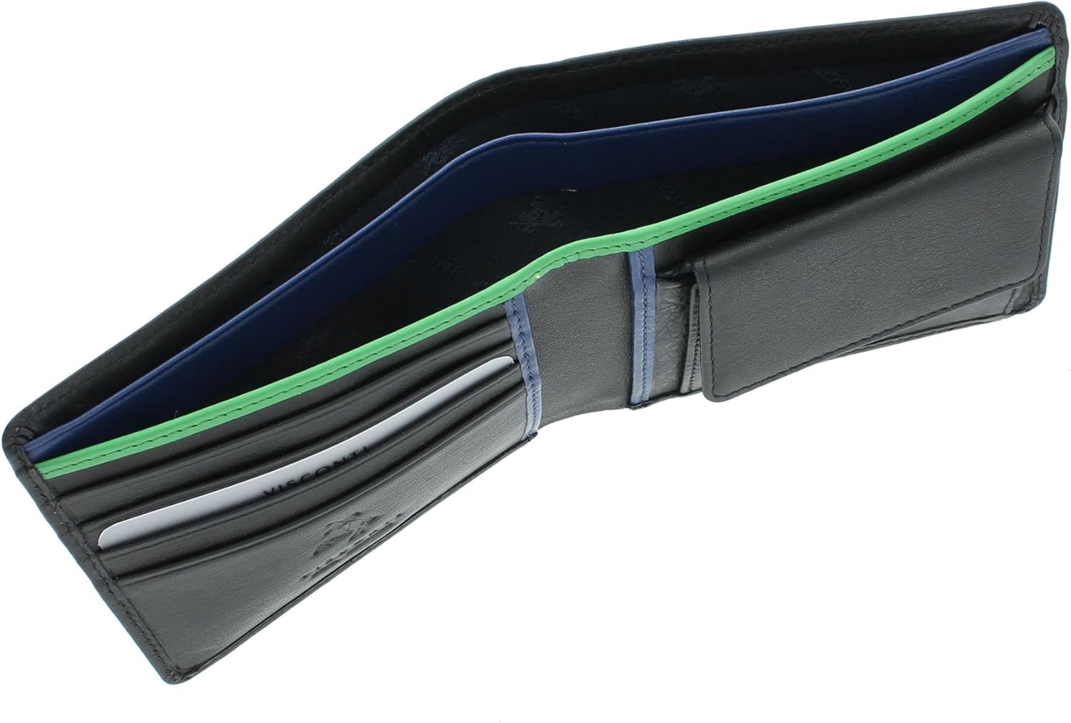 VISCONTI Gents Leather Bond Collection 'M' Wallet RFID Blocking BD10 Black/Cobalt/Green - Image 3