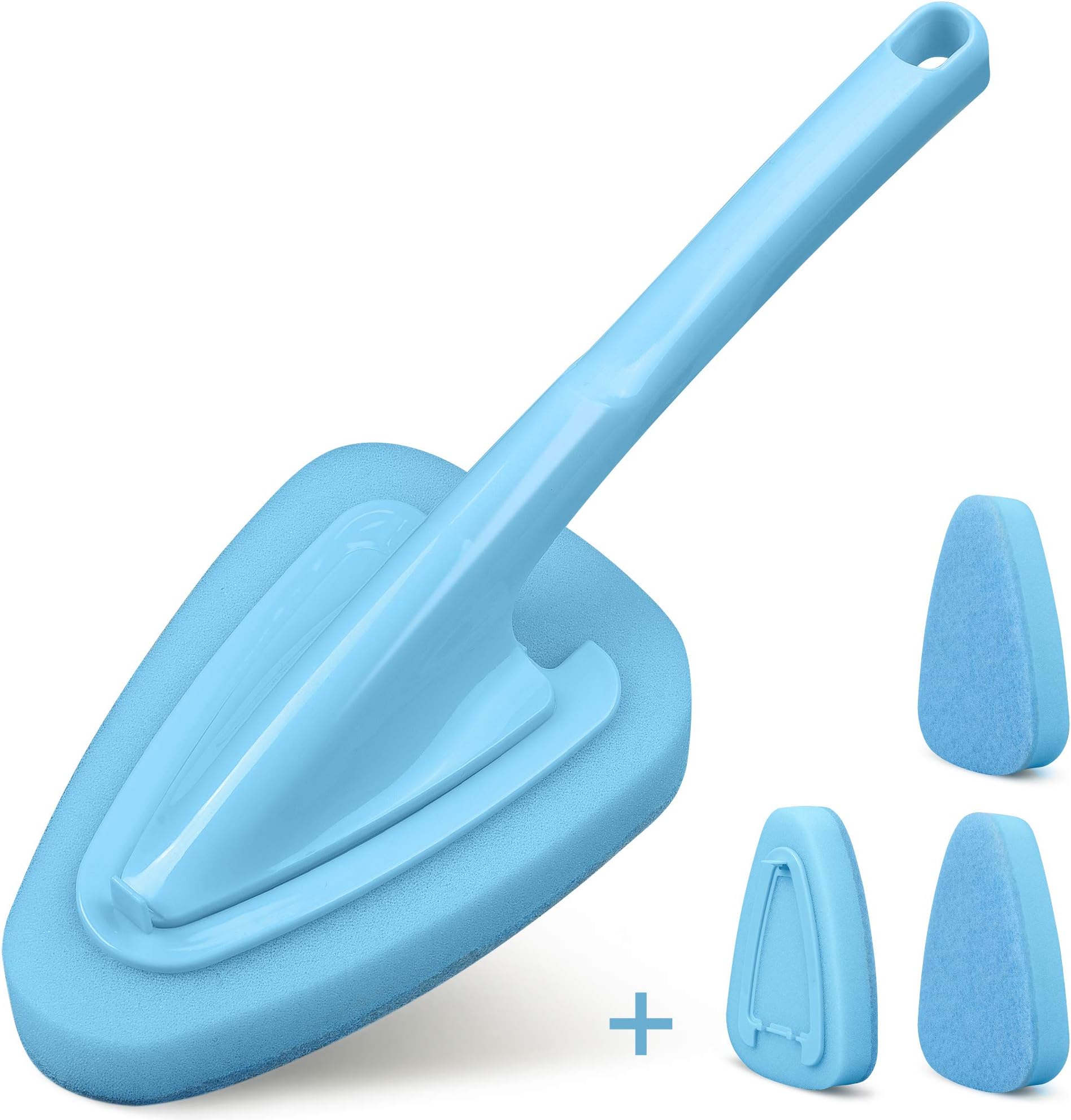 Long Handled Brush with Replaceable Sponge Head Scrubber Brush for Cleaning Sink floor,Tub and Toilet 1pc handle and 4pcs sponge (blue)