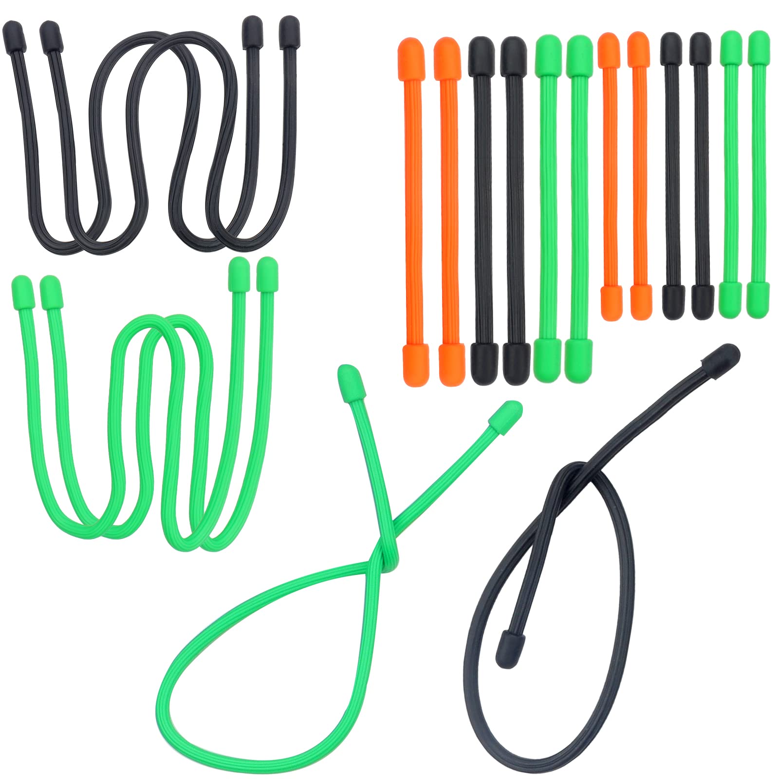 Roellgs 18 Piece Twist Ties, 18" 12" 3" & 6" Silicone Cable Ties Reusable Rubber Strap Holder for Wire Management Rope Suspension - Black, Green, Orange