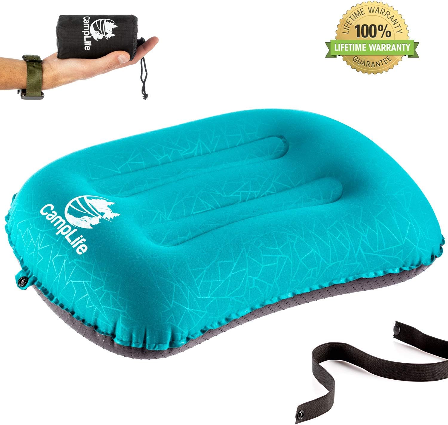 CAMPLIFE Ultralight Inflatable Camping Travel Pillow - Compressible, Compact, Comfortable, Ergonomic Inflating Pillows for Neck & Lumbar Support While Camp, Hiking, Backpacking
