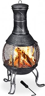 Relaxdays Chiminea Patio Heater 89cm Grey Cast Iron Firepit with Poker & Spark view 1