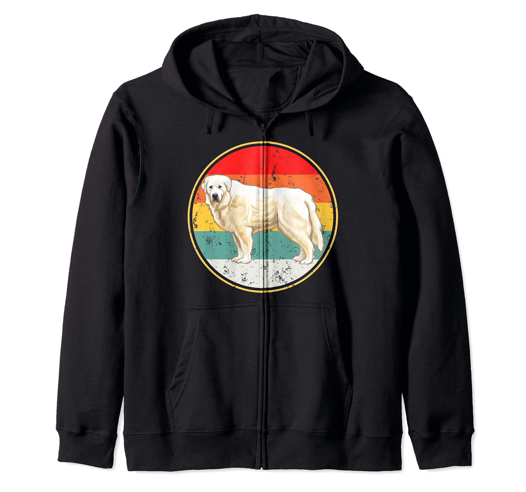 Vintage Retro Sunset Great Pyrenee Dog Zip Hoodie