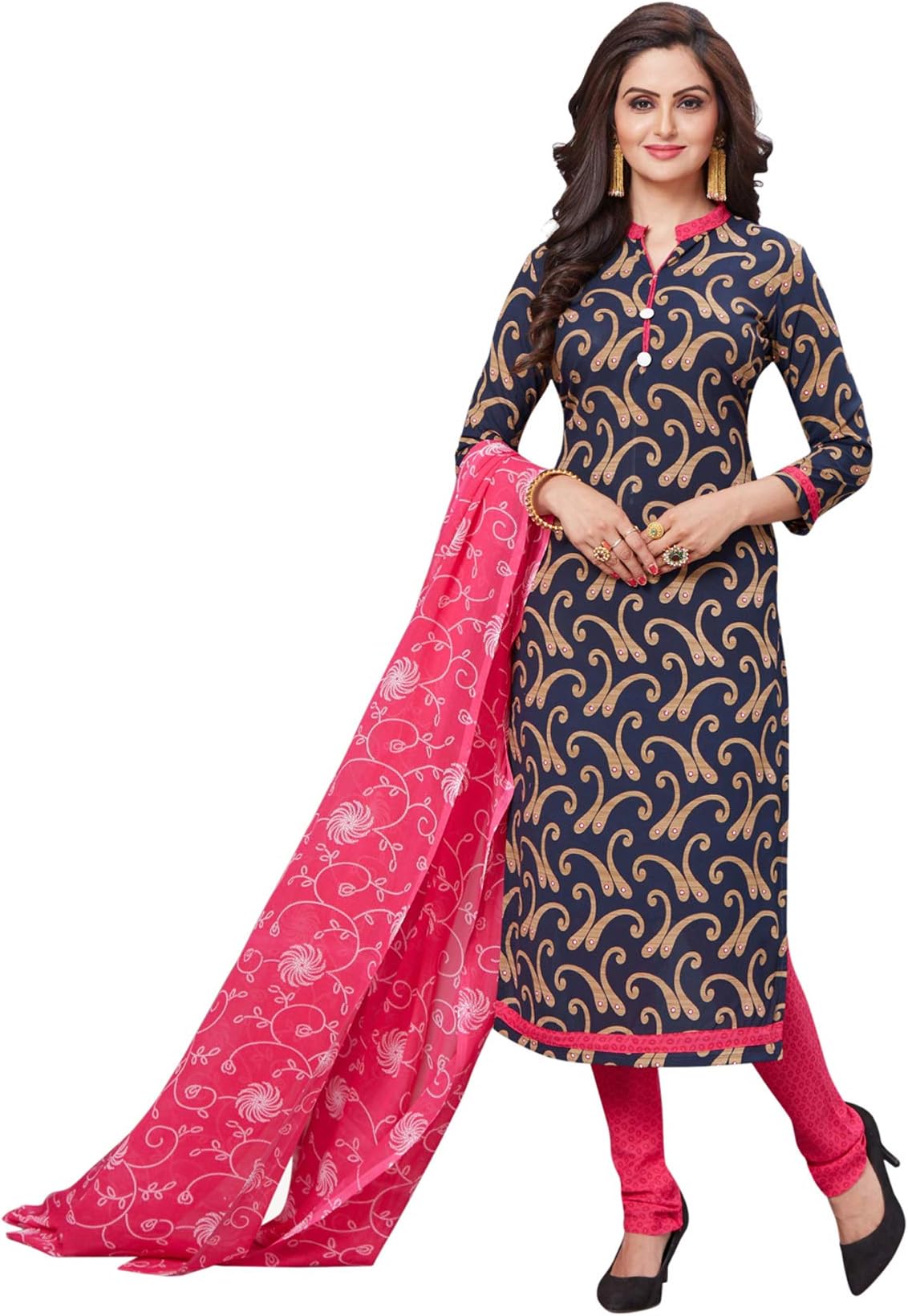 SpaceVeera Women's Crepe Printed Salwar Suit Patiyala with Dupatta & Churidar Material (Un-stitched) 2104