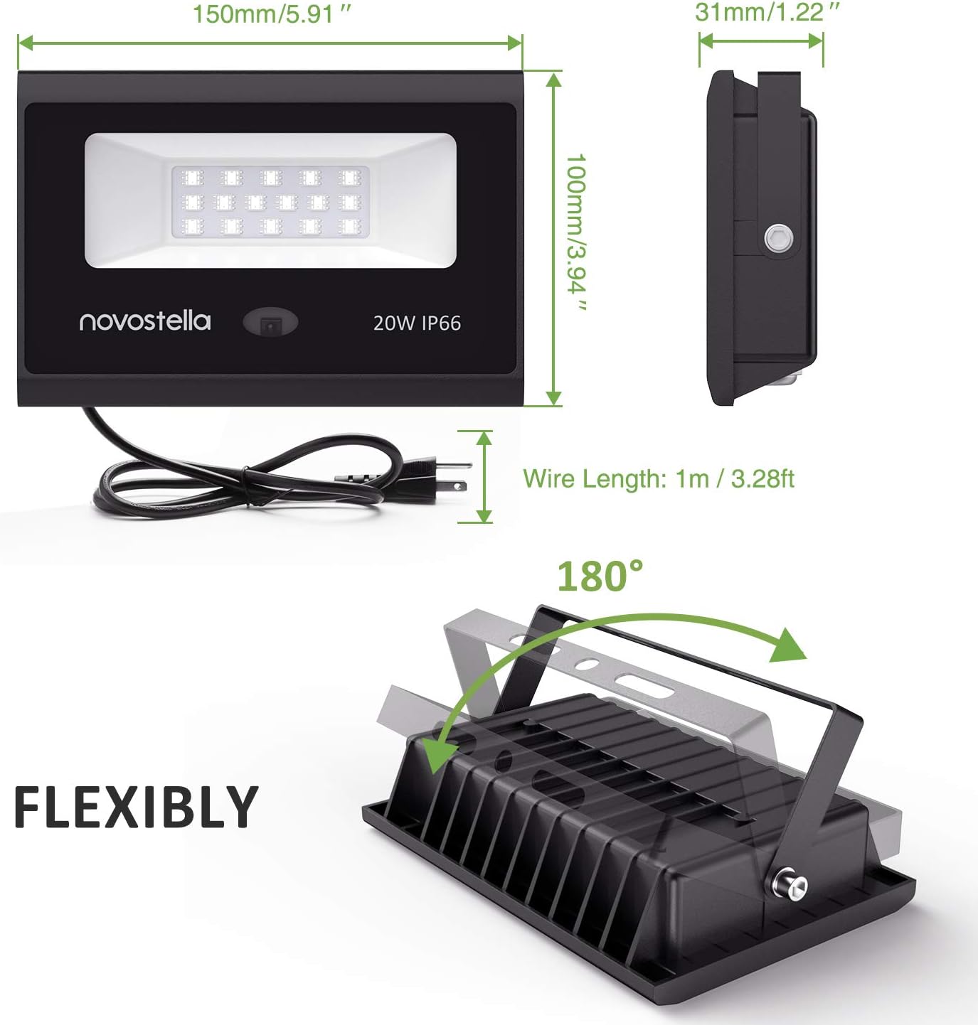 Novostella 2 Pack 20W RGB LED Flood Light, 44 Keys Controller, 20 Colors 6 Modes, Dimmable Color Changing Floodlight, IP66 Waterproof, Wall Washer Lights, Outdoor Garden Stage Landscape Lighting: Home Improvement