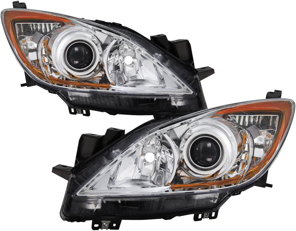 Jdragon for Mazada 10-13 Mazda 3 Chrome Replacement Headlights Set GS GT GX i Mazdaspeed