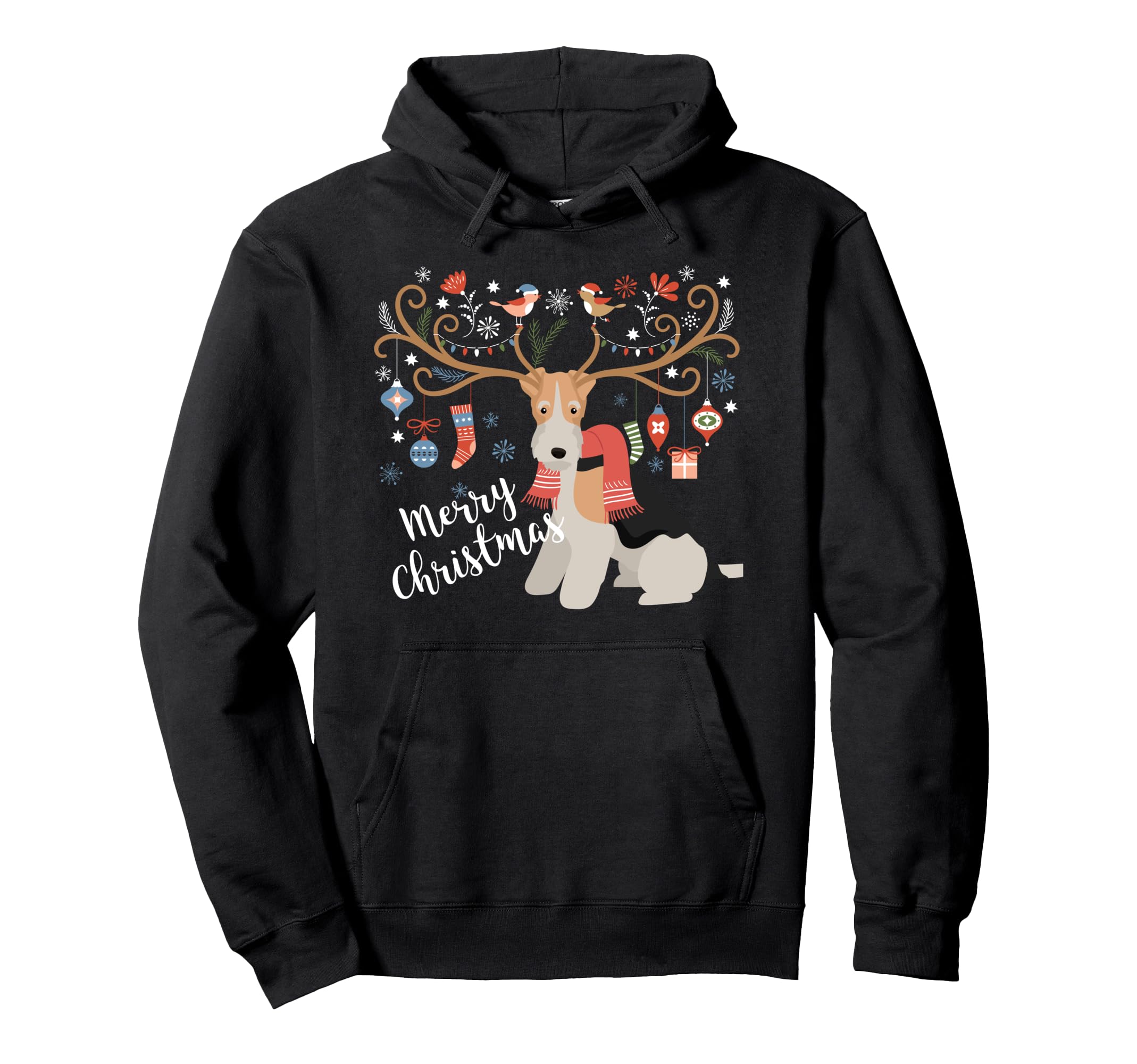 Wire Haired Fox Terrier Dog Christmas Reindeer Pullover Hoodie