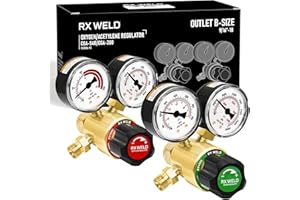 RX WELD Oxygen and Acetylene Regulators, CGA540 and CGA200, Compatible with V-Style Welding Gas Torch Cutting - PC Handle
