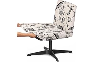 Liykimt Armless Criss Cross Office Desk Chair Cover Slipcover Accent Wide Seat Cover Swivel Task Vanity Slipper Mid Back Chair Computer Protector Stretchable Removable Without Arms