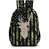 GNEW American Flag Camo Buck Deer Backpack, Army Green Camo School Backpack for Boys, Kids Teens, Water Resistant Daypack Travel Laptop Backpack, 16.5 Inch