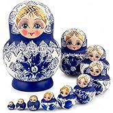 XUJIQI 10-Layer Russian Nesting Dolls, Handcrafted Satin Wood Matryoshka Dolls for Kids &amp; Adults, Holds Items, Christmas Decoration (1 Set)