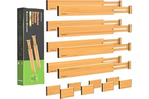 ANTOWIN Bamboo Drawer Dividers Organizers 16pcs, Expandable Drawer Separators Splitter, 17-22 inches Long Adjustable Spring-l