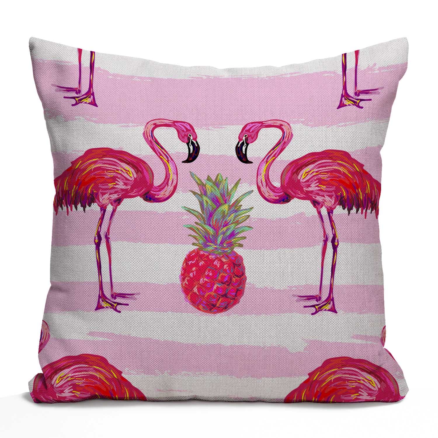 Tomda Summer Tropical Pattern with Flamingo and Pineapple Cotton Linen Cushion Cover Throw Pillow Case Home Office Decorative for Sofa Living Room Square 45x45cm 18x18 Inches
