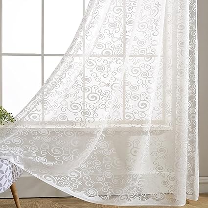 Amazon Com White Swirl Sheer Curtains Voile Anady Top 2 Panel
