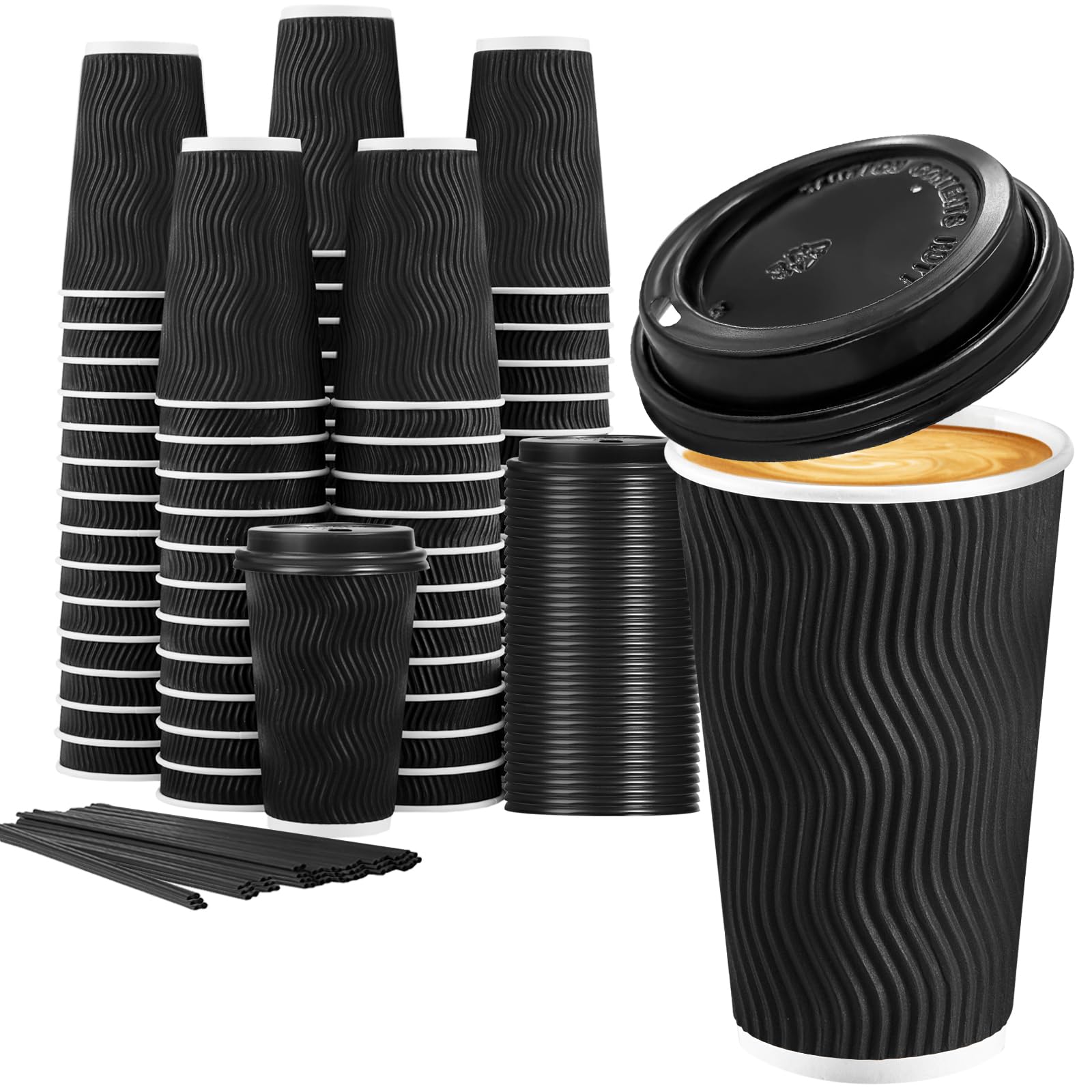 Lamosi 16 oz Disposable Coffee Cups with Lids, 50 Pack Insulated Hot ...