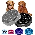 YINEYA 4 Cups Pet Food Bowls for Large Dogs, Slow Feeder Pet Bowls for Dogs, Anti-Slip Large Dog Bowl Slow Feeder, Large Dog Feeder to Slow Down Eating 2Pcs Gray&Black
