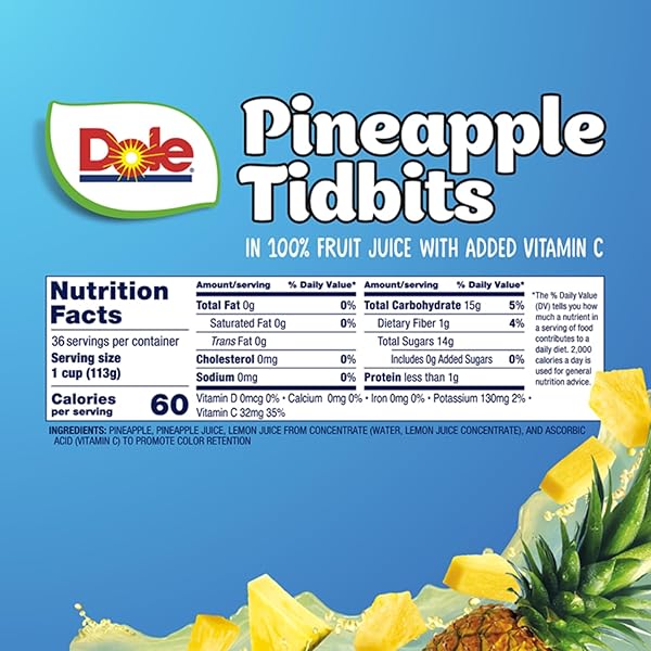 DOLE FRUIT BOWLS PINEAPPLE TIDBITS IN 100% JUICE SNACKS, 4OZ 36 TOTAL CUPS, GLUTEN & DAIRY FREE, BULK LUNCH SNACKS FOR KIDS & ADULTS