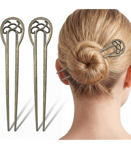 Amazon.com : 2-Pack Gold Metal U-Shaped Heart Hair Sticks