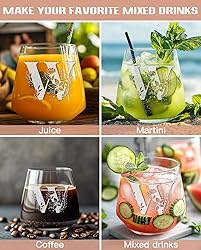 Physkoa Initial Wine Glass Stemless-【Etched