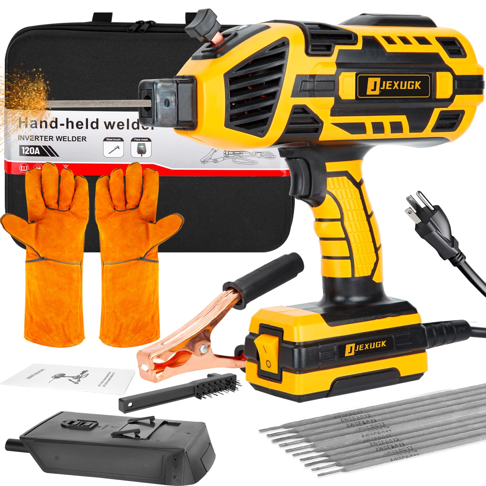 Photo 1 of JEXUGK Portable Electric Welding Machine, 20-120A Upgraded 110V Handheld ARC Welding Machine with IGBT Inverter 6 Variable Current Adjustment, Welding Tool Set for 3/32"-1/8" Welding Rod Gift