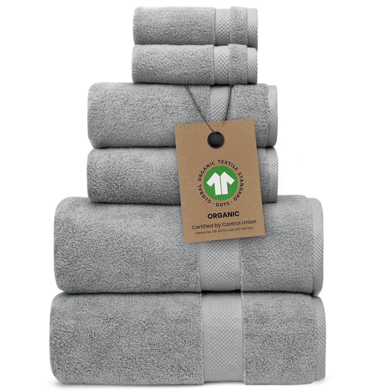 Photo 1 of 100% Organic Zero-Twist Cotton Towels - GOTS Certified Luxury Bath Towels - Ultra Soft & Plush 700GSM Long-Staple Cotton - 6 Piece Towel Set (Pewter Grey)