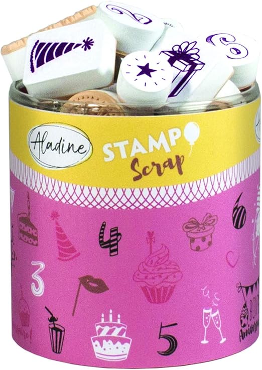 Kit Tampons Naissance Aladine - 36 Tampons + Encreur Noir - Scrapbooking DIY