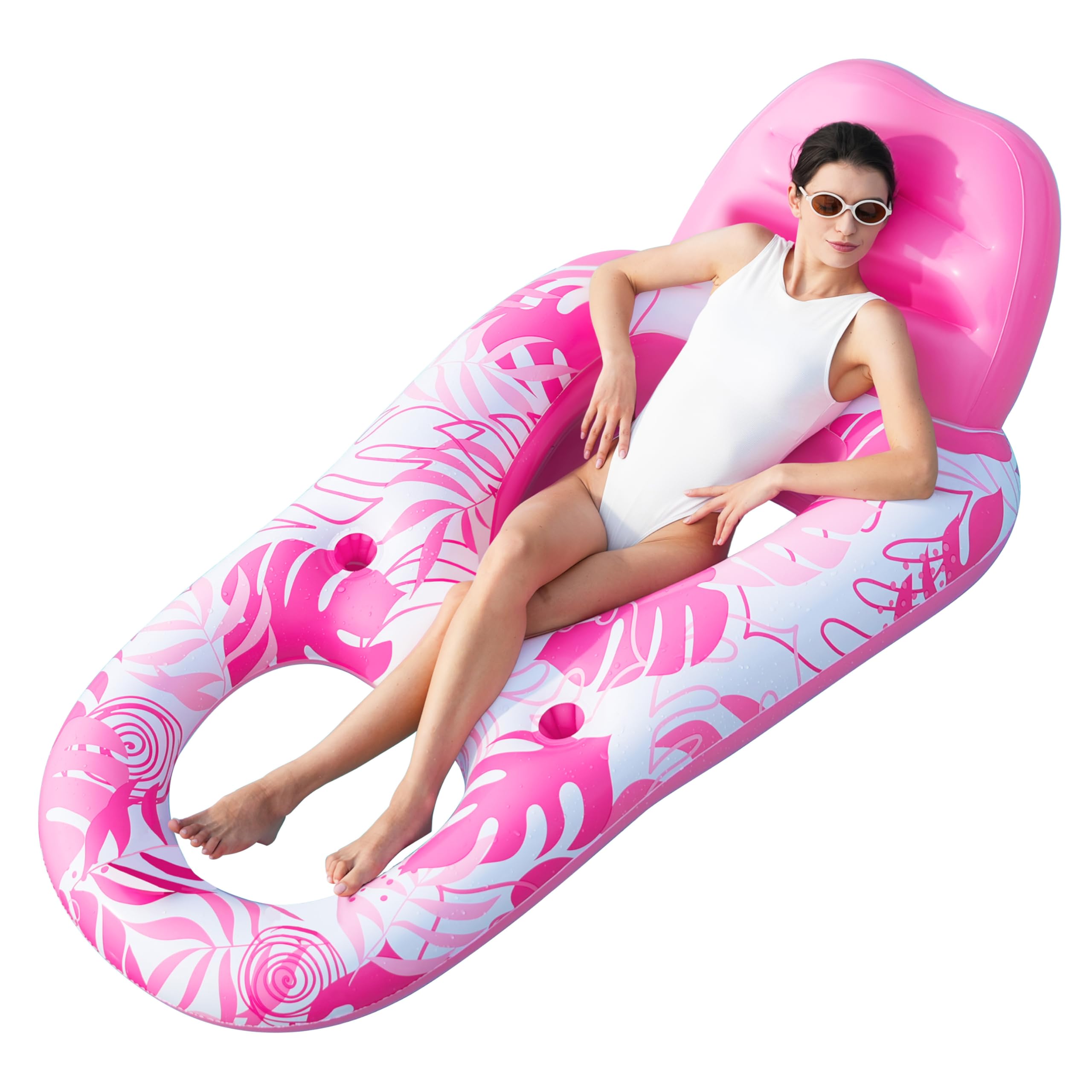 SLOOSH Inflatable Pool Floats Lounger Adult, Pool Float Lounge Raft Floaties Water Floating Recliner Chair with Cup Holders Foot Rest Swimming Pool Floaty (pink)