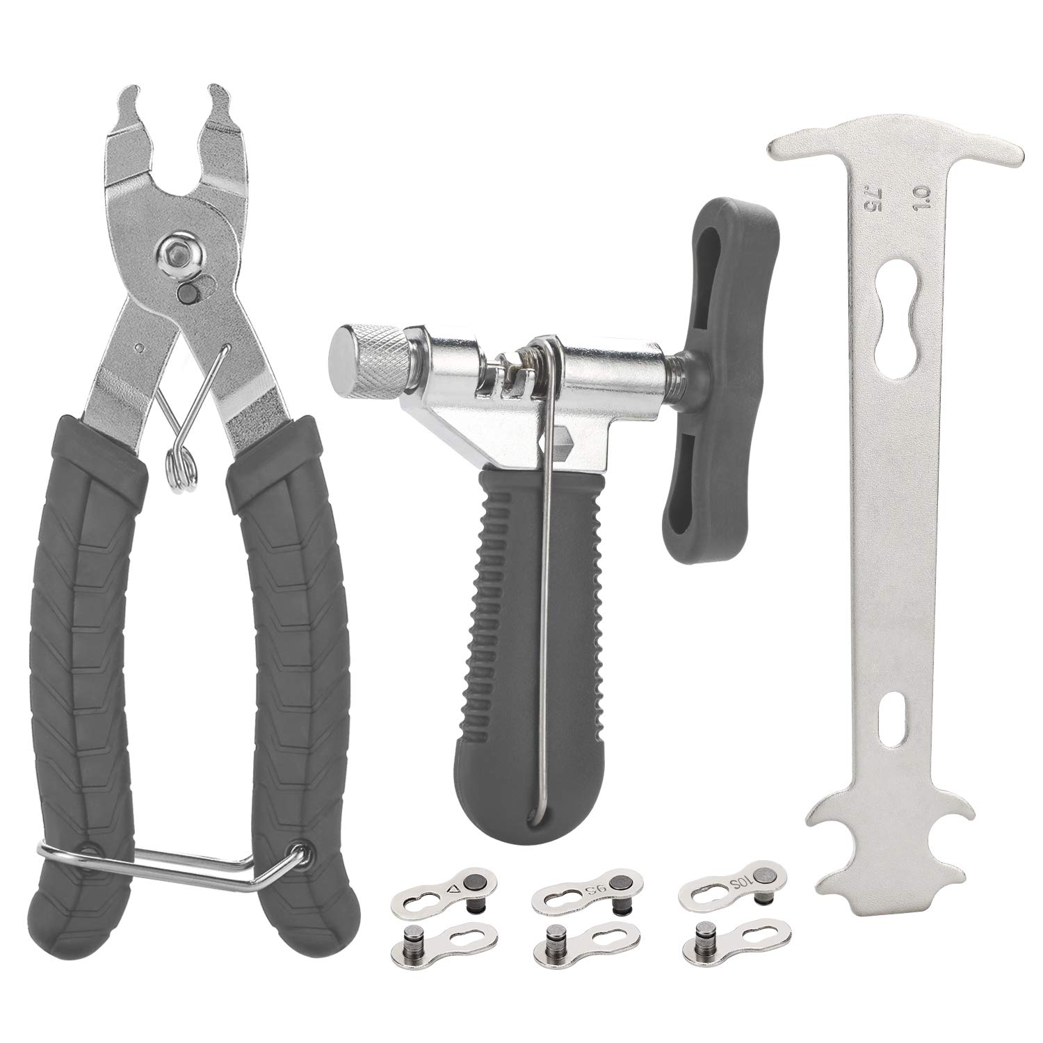 QKURT Bike Repair Chain Tool Set, Bike Chain Tool+ Chains Checker+ Bikes Link Plier +3 Pairs Bicycle Missing Link for 7 8 9 10 Speed Chains